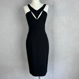 Grace Willow sheath midi dress size 10 black sleeveless cutout neckline LBD